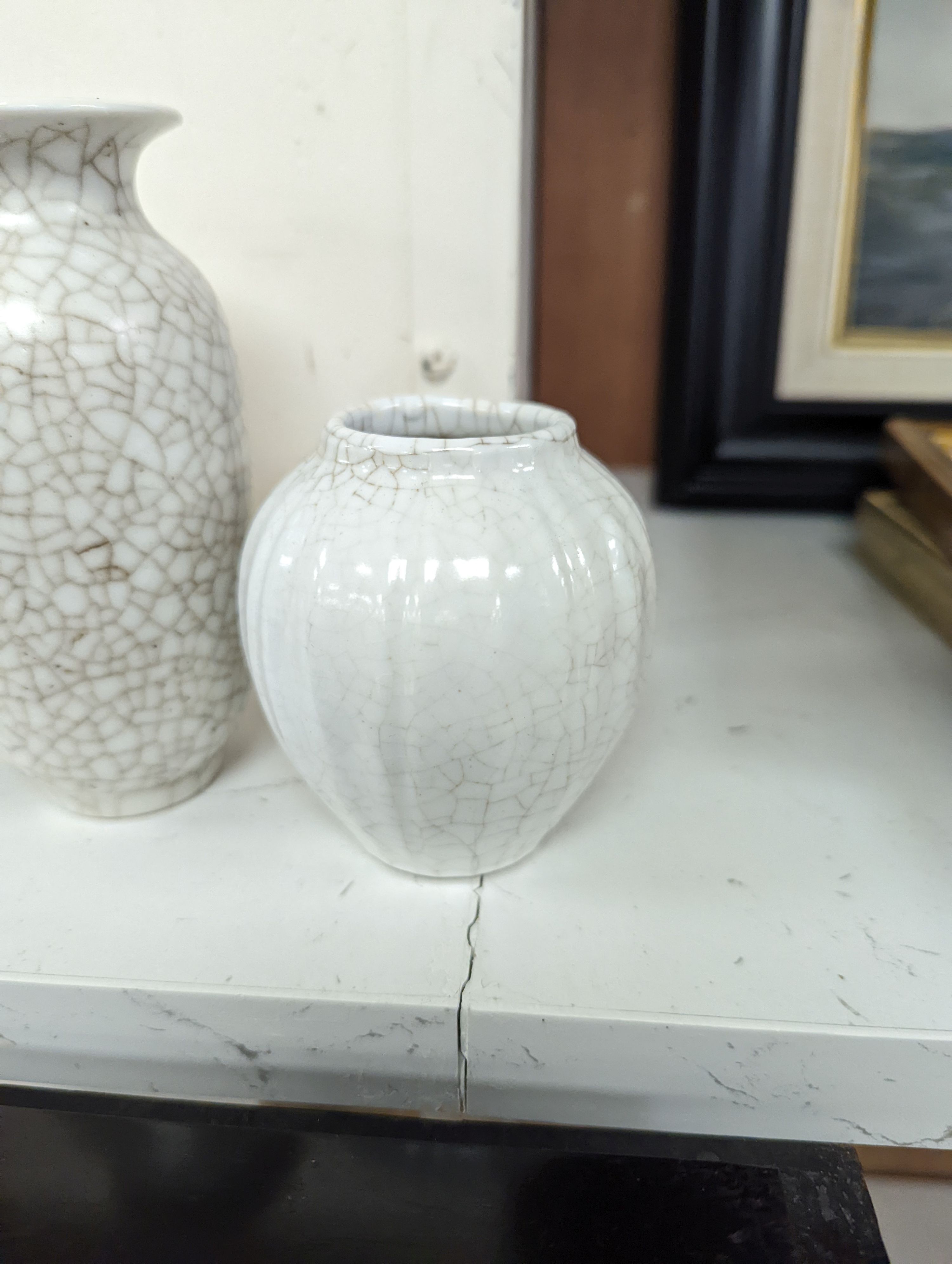 Four Chinese crackle glaze vases, tallest 16 cms high.